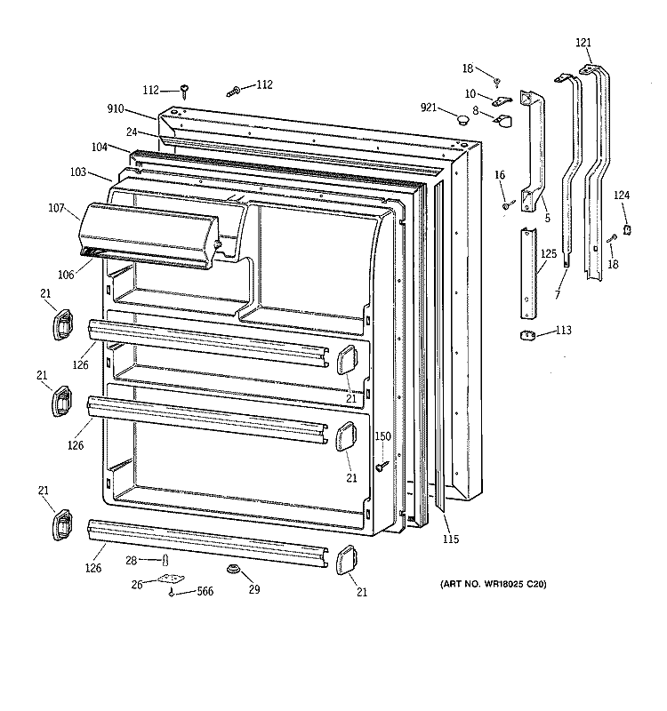 FRESH FOOD DOOR Diagram and Parts List for CTG21GABPRWW  Hotpoint Refrigerator