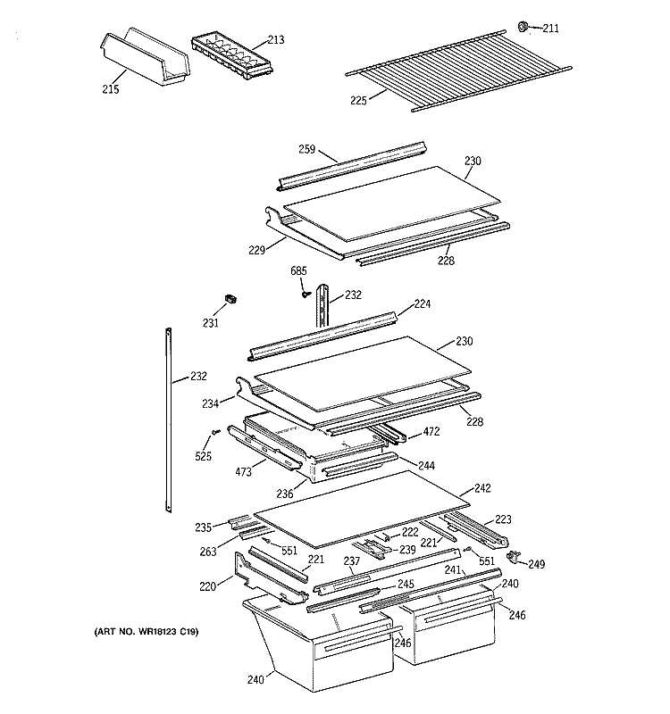 SHELF PARTS Diagram and Parts List for CTG21GABPRWW  Hotpoint Refrigerator