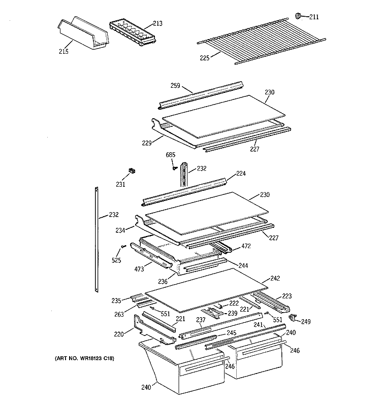 SHELF PARTS Diagram and Parts List for CTG24GABPRWW  Hotpoint Refrigerator
