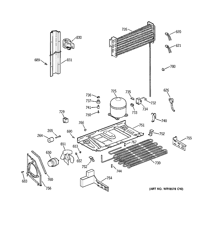 UNIT PARTS Diagram and Parts List for CTG24GABPRWW  Hotpoint Refrigerator