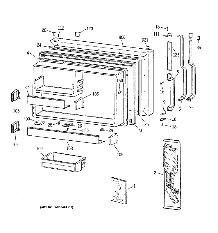 FREEZER DOOR Diagram and Parts List for CTG25GABPRWW  Hotpoint Refrigerator
