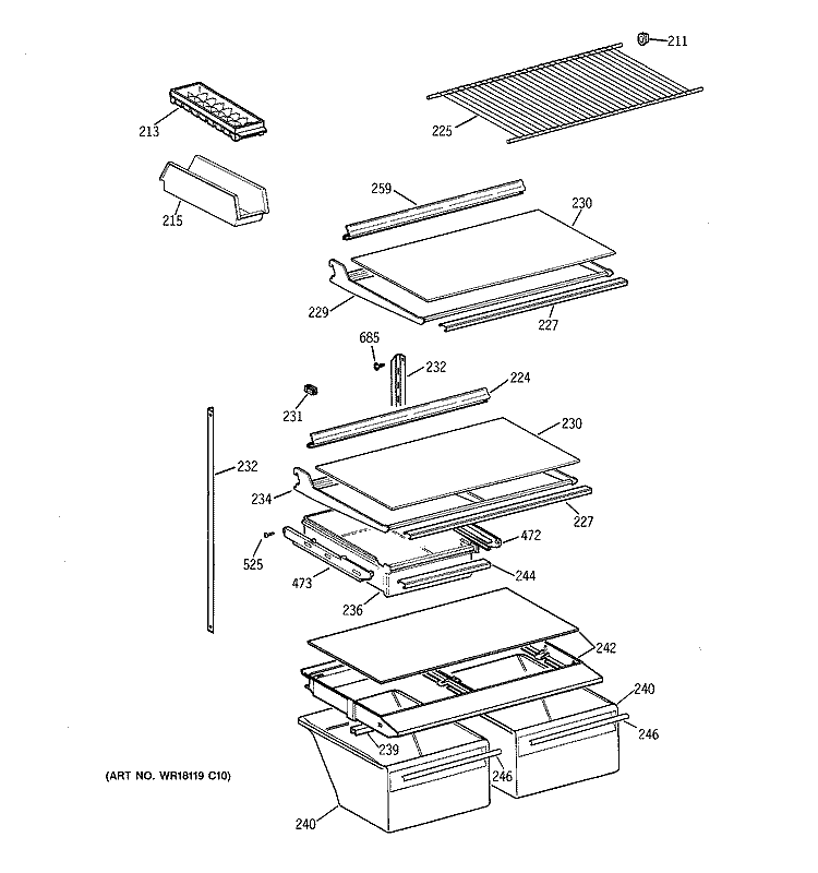 SHELF PARTS Diagram and Parts List for CTG18GABPRWW  Hotpoint Refrigerator