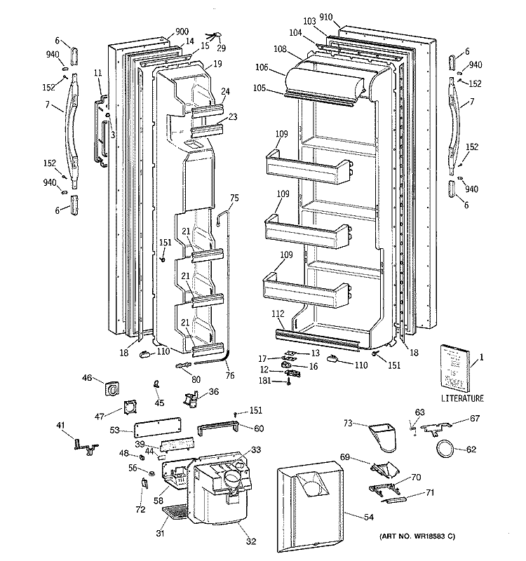 DOORS Diagram and Parts List for CSX22GRBBAA  Hotpoint Refrigerator