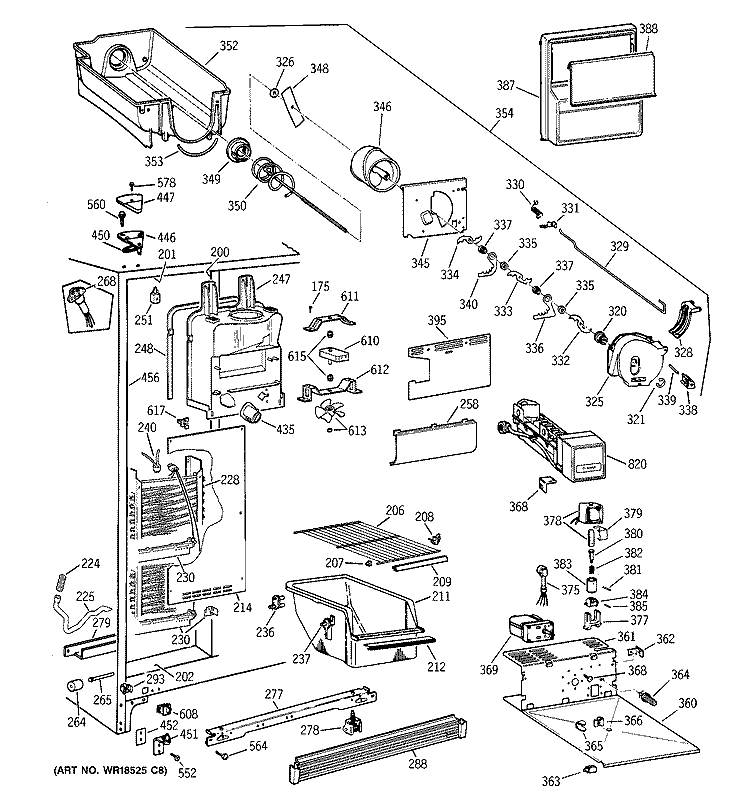 FREEZER SECTION Diagram and Parts List for CSX25GRBBWW  Hotpoint Refrigerator