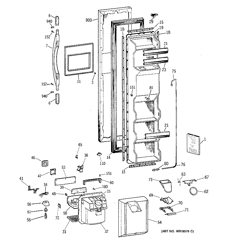 FREEZER DOOR Diagram and Parts List for CSX25DPBBWW  Hotpoint Refrigerator