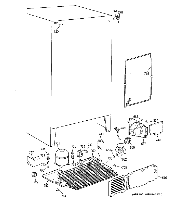 UNIT PARTS Diagram and Parts List for MSX20BABBWH  General Electric Refrigerator