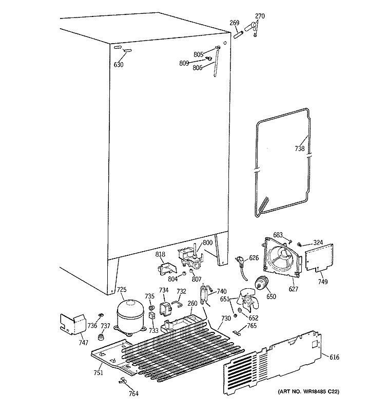 UNIT PARTS Diagram and Parts List for MSX25GRBBAA  General Electric Refrigerator