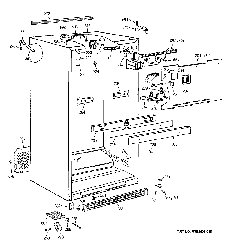 CABINET Diagram and Parts List for MTG18GABPRWW  General Electric Refrigerator
