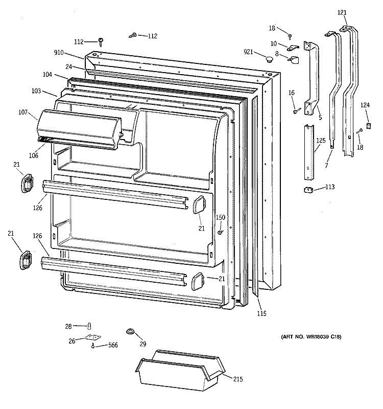 FRESH FOOD DOOR Diagram and Parts List for MTI18GIBPRWW  General Electric Refrigerator