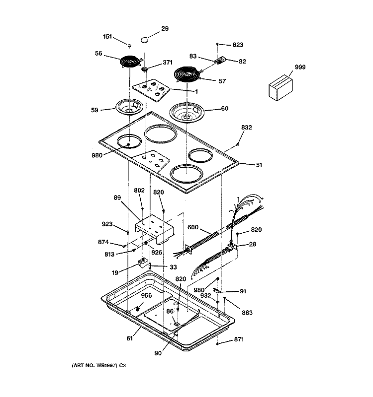 COOKTOP Diagram and Parts List for JP626WV2WW  General Electric Cooktop