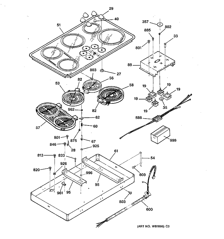 COOKTOP Diagram and Parts List for ZEU668A1BB  General Electric Cooktop