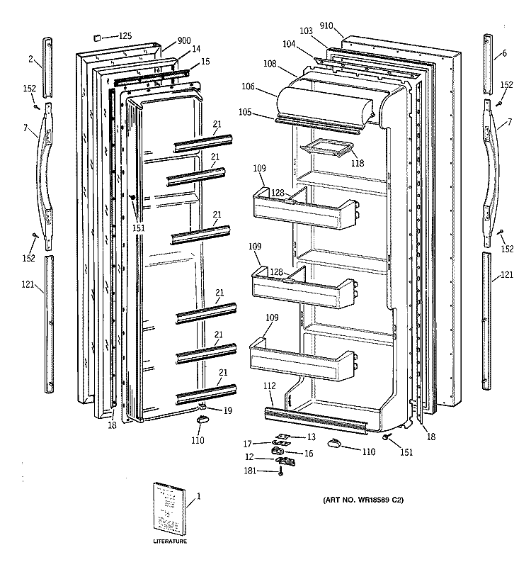 DOORS Diagram and Parts List for TFJ20JABBAA  General Electric Refrigerator