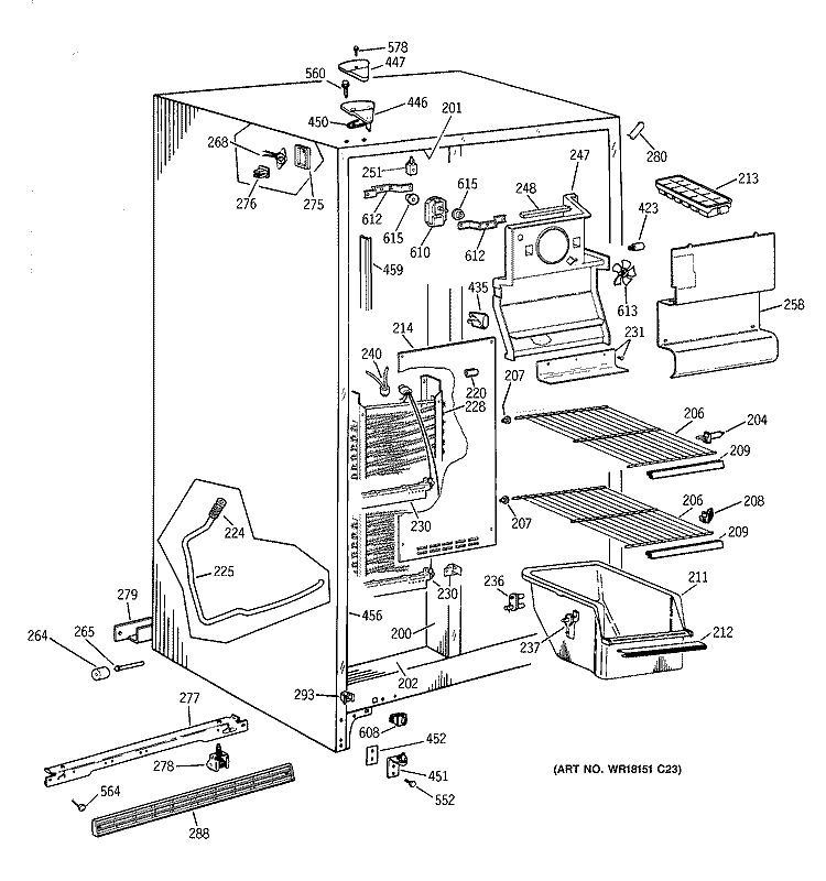 FREEZER SECTION Diagram and Parts List for TFJ20JABBAA  General Electric Refrigerator