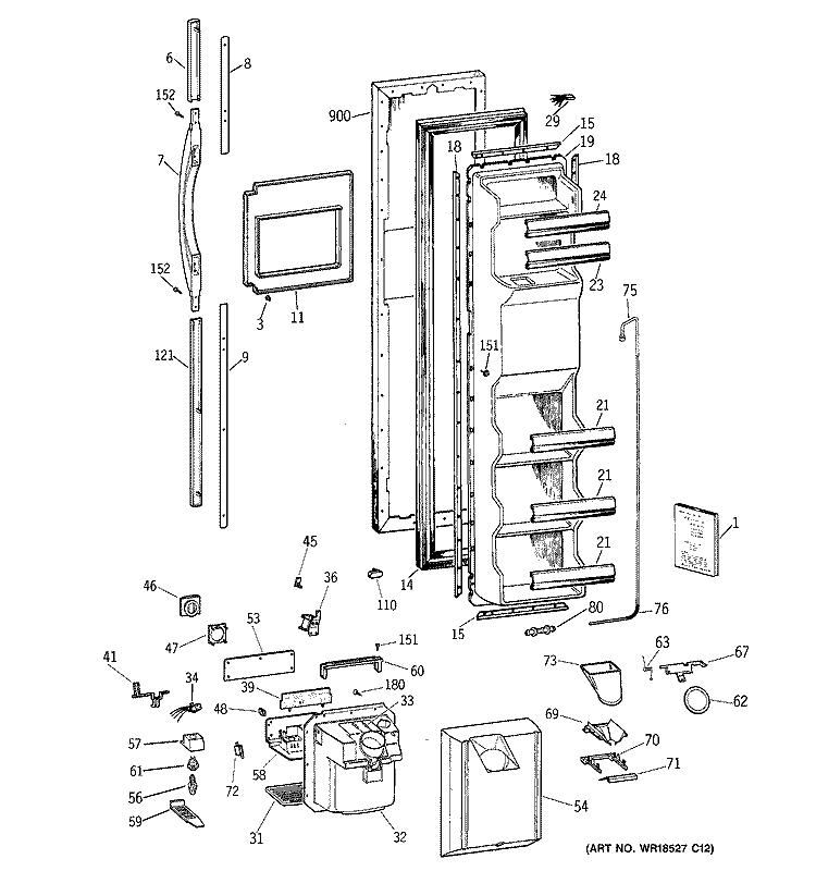 FREEZER DOOR Diagram and Parts List for TFJ22PRBBAA  General Electric Refrigerator