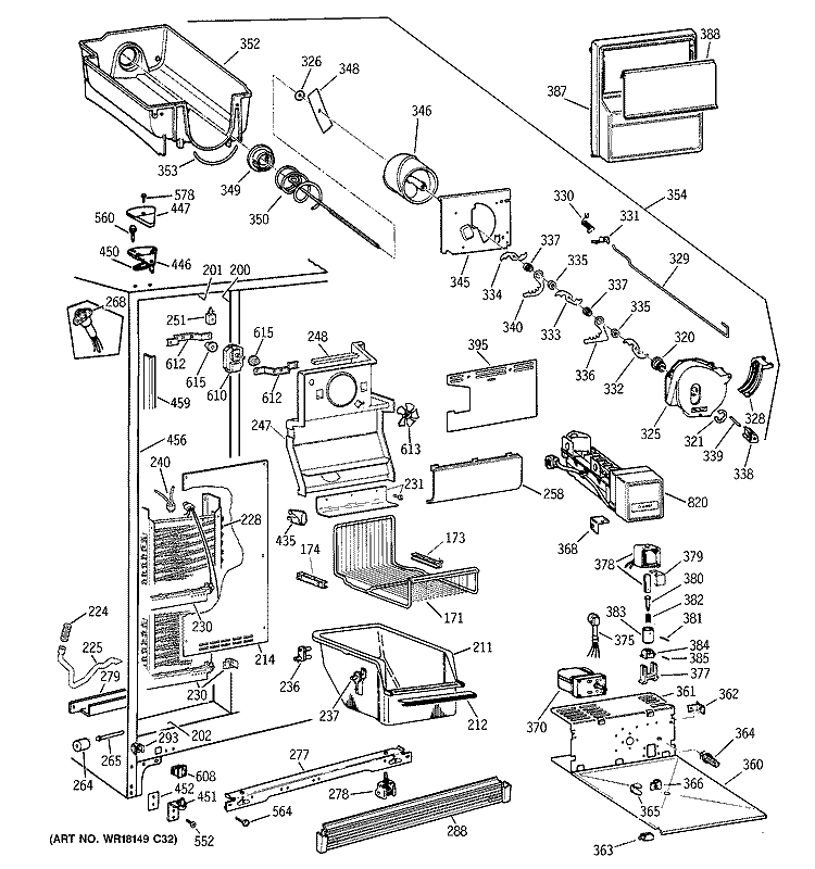 FREEZER SECTION Diagram and Parts List for TFJ22PRBBAA  General Electric Refrigerator