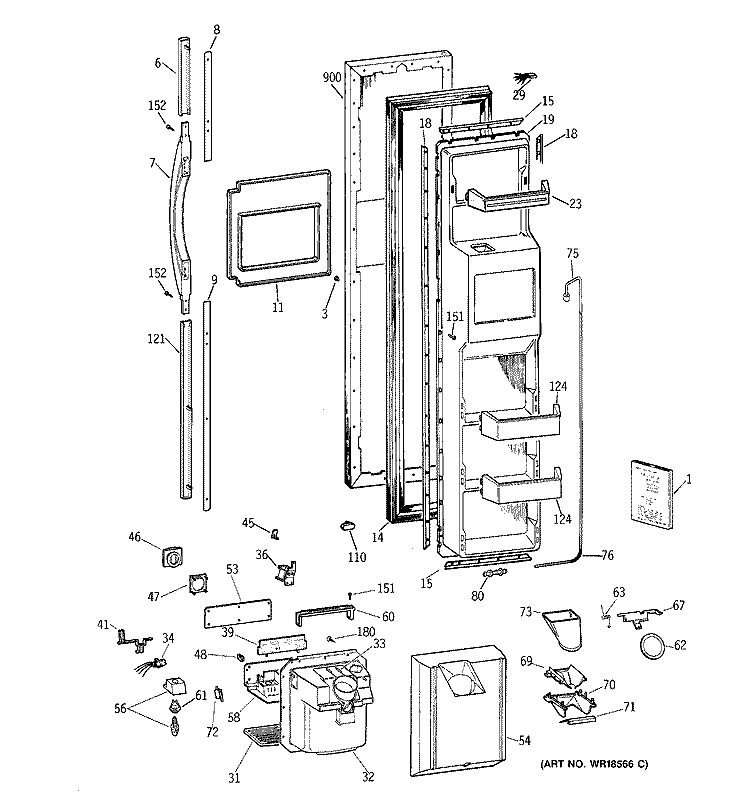 FREEZER DOOR Diagram and Parts List for TPX21PRBBAA  General Electric Refrigerator