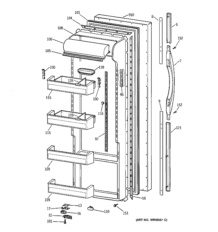 FRESH FOOD DOOR Diagram and Parts List for TPX21PRBBAA  General Electric Refrigerator