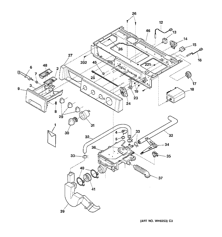 CONTROL PANEL Diagram and Parts List for WSXH208V1WW  General Electric Washer