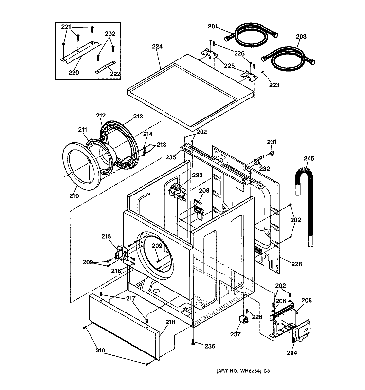 CABINET, DOOR & TOP Diagram and Parts List for WSXH208V1WW  General Electric Washer