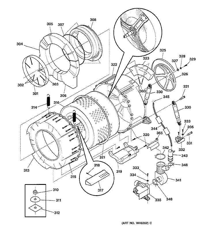 TUB & MOTOR Diagram and Parts List for WSXH208V1WW  General Electric Washer