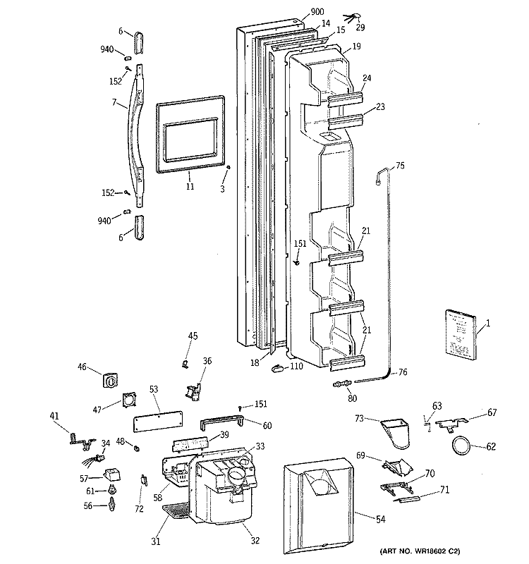 FREEZER DOOR Diagram and Parts List for TFX22GRBBWW  General Electric Refrigerator