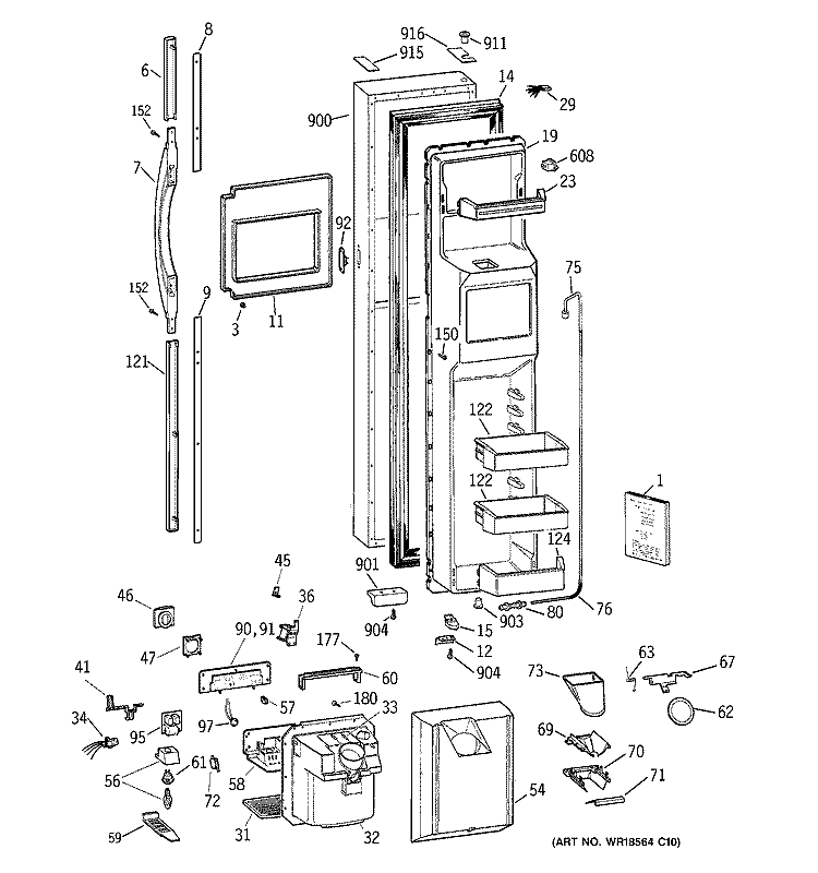 FREEZER DOOR Diagram and Parts List for TFG28PFBBBB  General Electric Refrigerator