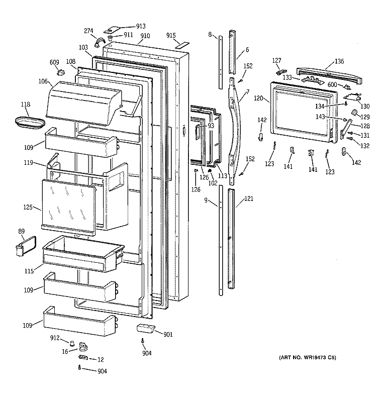 FRESH FOOD DOOR Diagram and Parts List for TFG28PFBBBB  General Electric Refrigerator