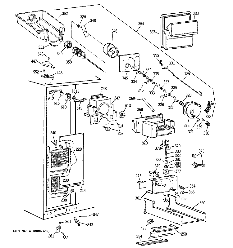 FREEZER SECTION Diagram and Parts List for TFG28PFBBBB  General Electric Refrigerator