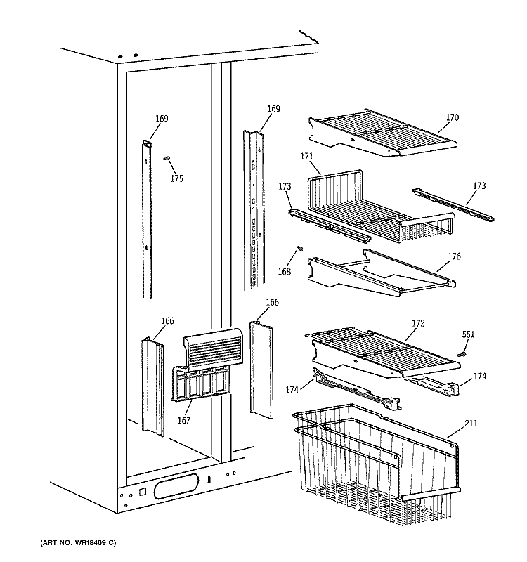 FREEZER SHELVES Diagram and Parts List for TFG28PFBBBB  General Electric Refrigerator