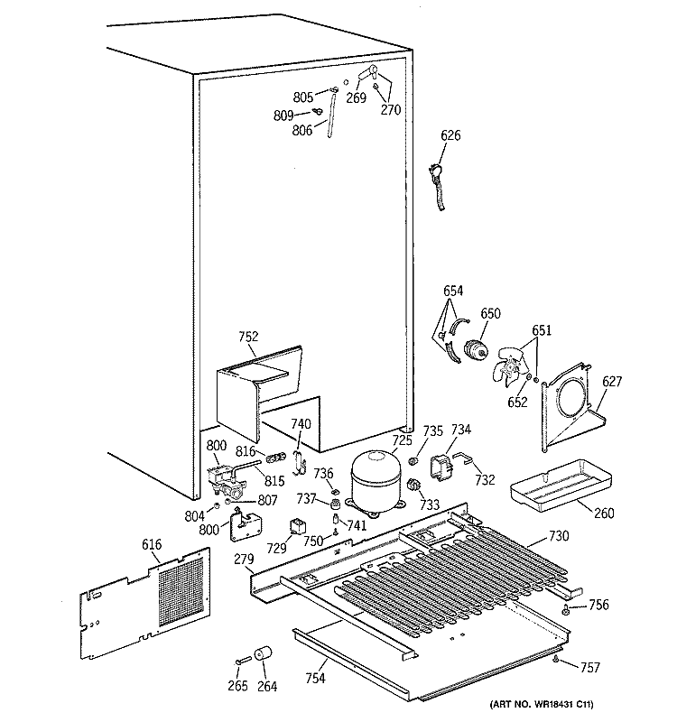 UNIT PARTS Diagram and Parts List for TFG28PFBBBB  General Electric Refrigerator