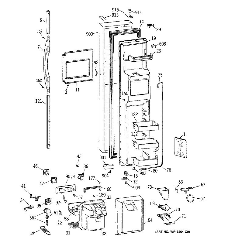 FREEZER DOOR Diagram and Parts List for TFG28ZFBBWH  General Electric Refrigerator