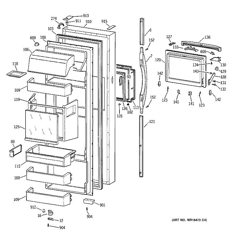 FRESH FOOD DOOR Diagram and Parts List for TFG28ZFBBWH  General Electric Refrigerator