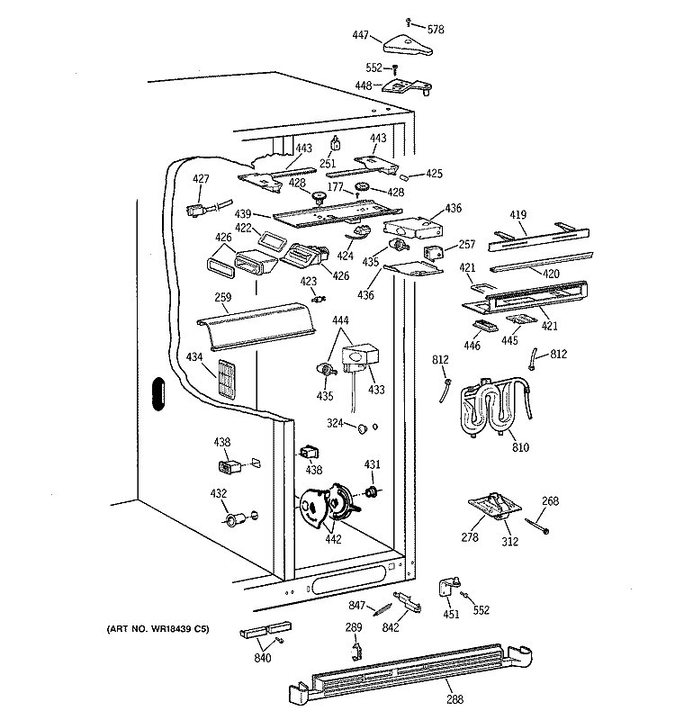 FRESH FOOD SECTION Diagram and Parts List for TFG28ZFBBWH  General Electric Refrigerator