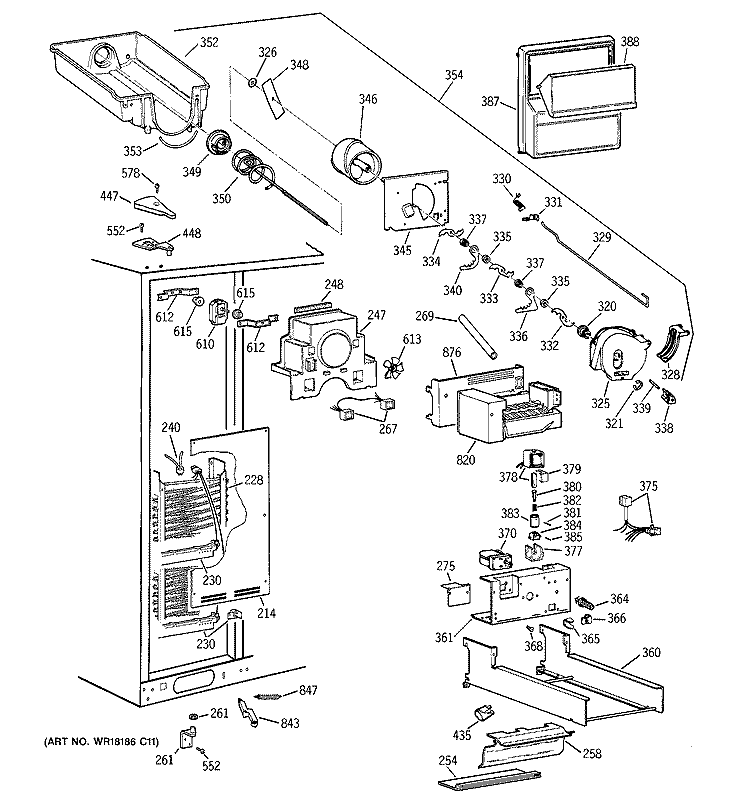 FREEZER SECTION Diagram and Parts List for TFG30PFBBWW  General Electric Refrigerator