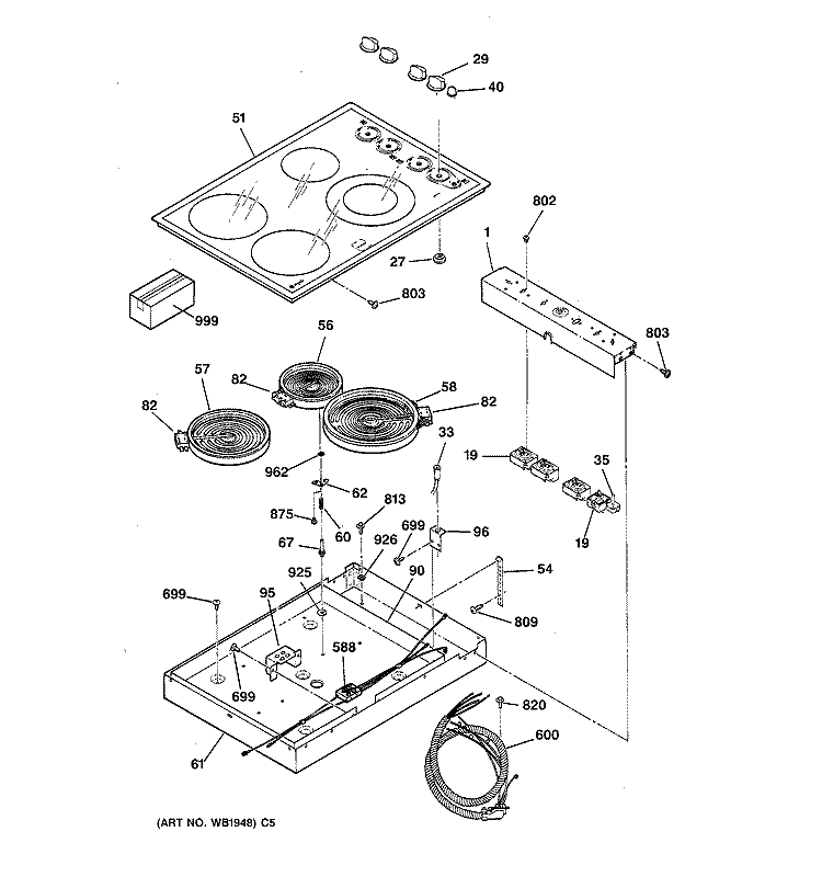 COOKTOP Diagram and Parts List for JCP350BA1BB  General Electric Cooktop