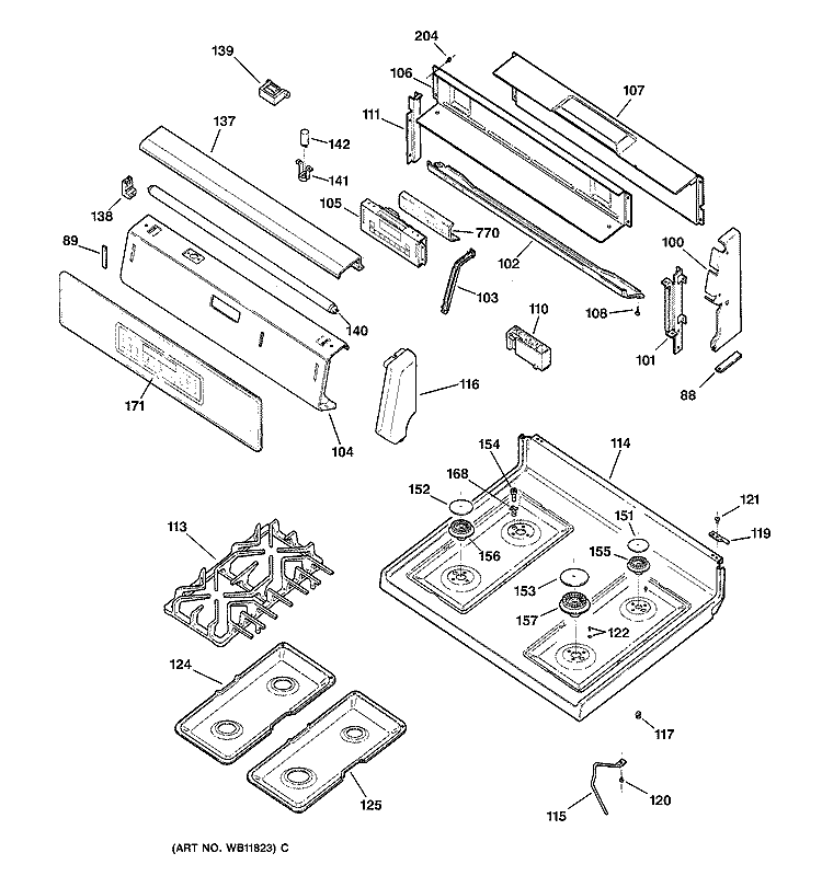CONTROL PANEL & COOKTOP Diagram and Parts List for JGBP90MEA1BC  General Electric Range