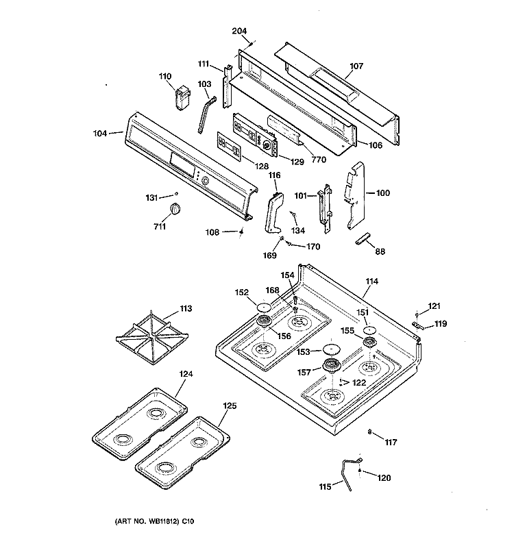 CONTROL PANEL & COOKTOP Diagram and Parts List for JGBP30WEA2WW  General Electric Range