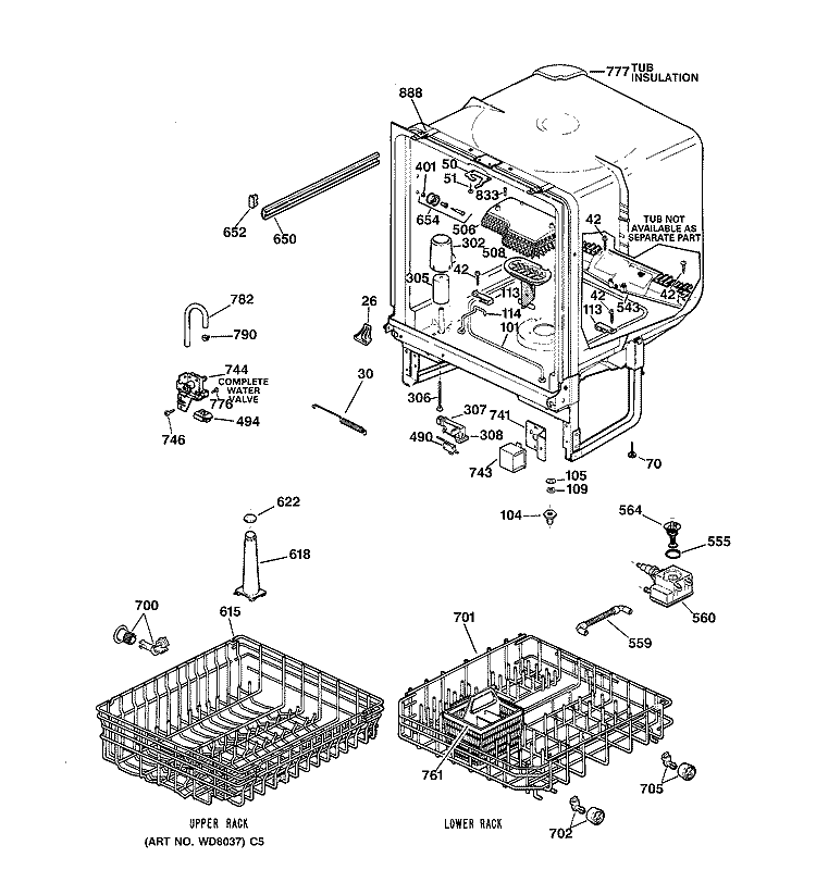 BODY PARTS Diagram and Parts List for GSD3310C02AA  General Electric Dishwasher