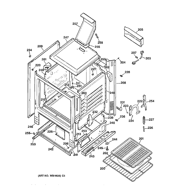 BODY PARTS Diagram and Parts List for JGBS21PEA3WH  General Electric Range