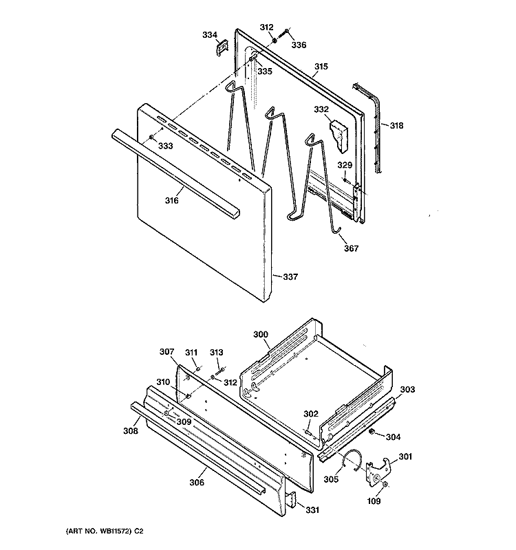 DOOR & DRAWER PARTS Diagram and Parts List for JGBS21PEA3WH  General Electric Range