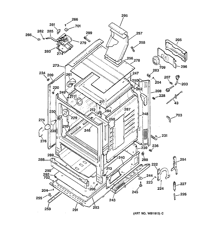 BODY PARTS Diagram and Parts List for JGBP35WEA2WW  General Electric Range