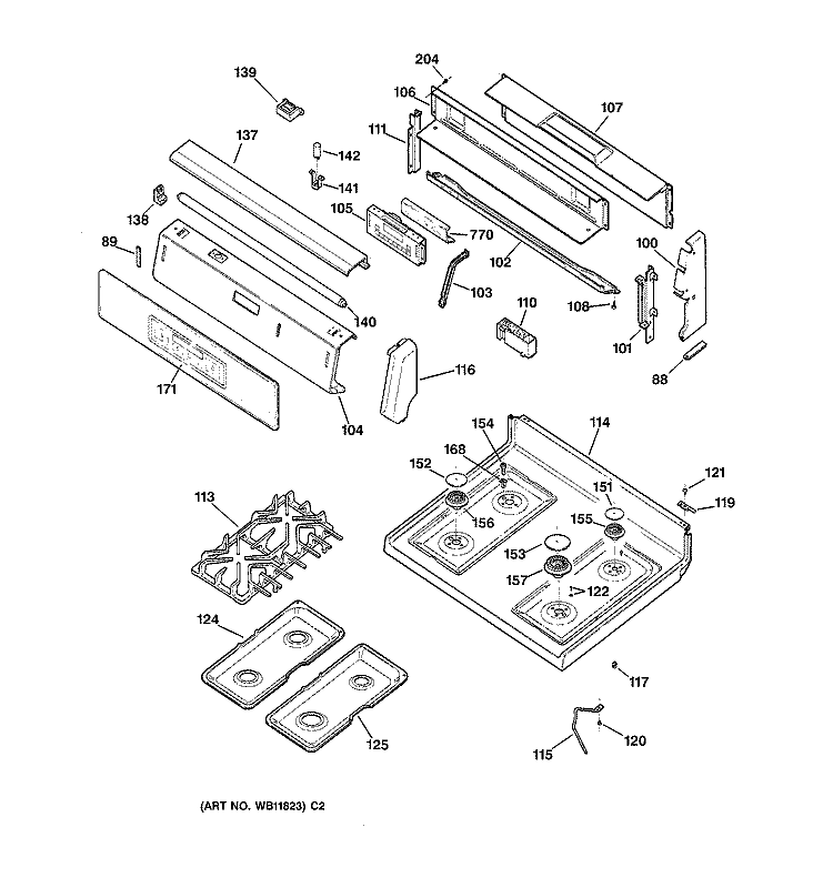 CONTROL PANEL & COOKTOP Diagram and Parts List for JGBP86AEA2AA  General Electric Range