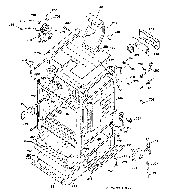 BODY PARTS Diagram and Parts List for JGBP27BEA3AD  General Electric Range
