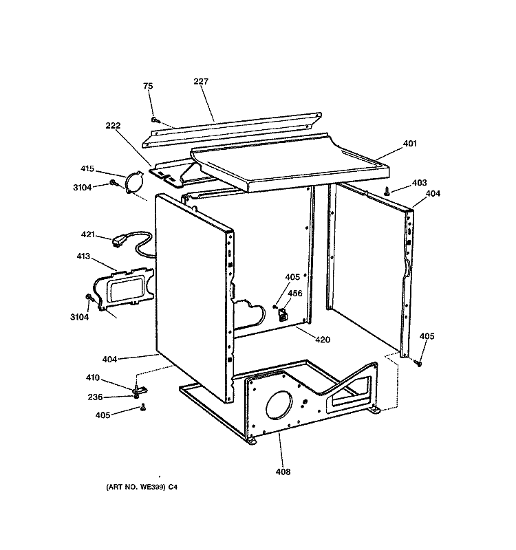 CABINET Diagram and Parts List for DJXR473GV0AA  General Electric Dryer