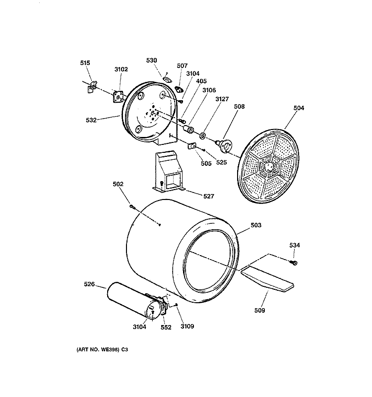DRUM Diagram and Parts List for DJXR473GV0AA  General Electric Dryer