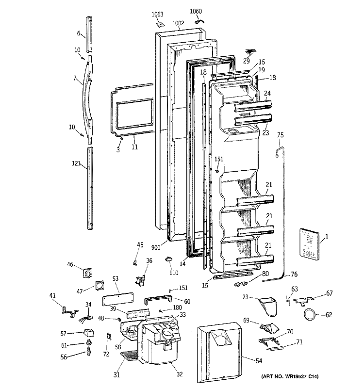 FREEZER DOOR Diagram and Parts List for TRX22PPBABS  General Electric Refrigerator