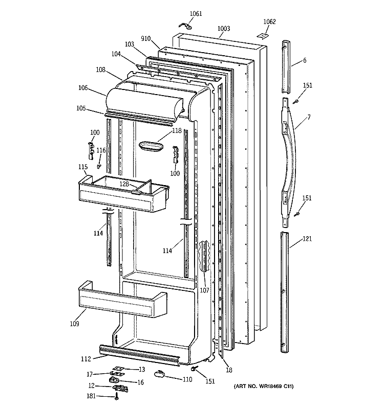 FRESH FOOD DOOR Diagram and Parts List for TRX22PPBABS  General Electric Refrigerator