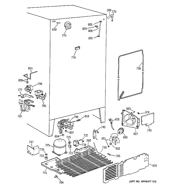 UNIT PARTS Diagram and Parts List for TRX22PPBABS  General Electric Refrigerator