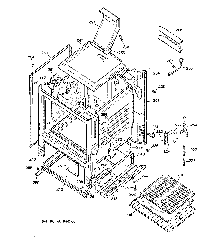 BODY PARTS Diagram and Parts List for LGB156WEA2WW  General Electric Range