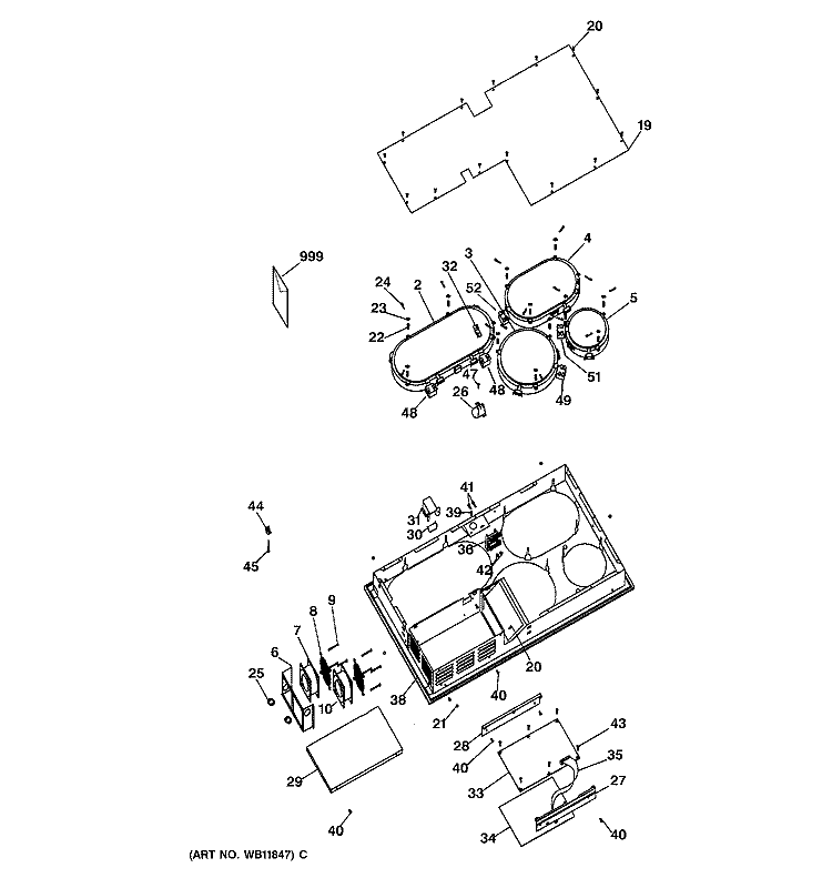 Section Diagram and Parts List for ZEU36WMRABG  General Electric Cooktop
